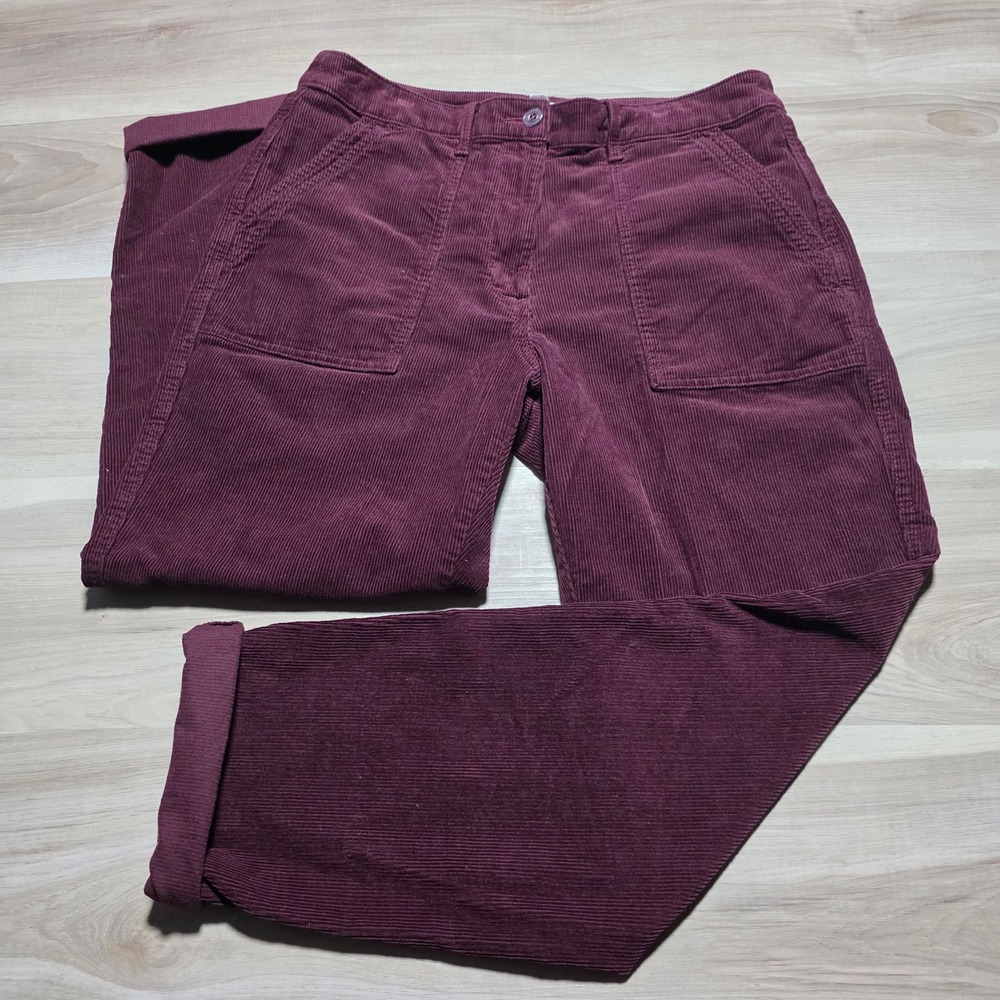 White Stuff‎ Corduroy Pants Womens 8R Burgundy Plum Straight Leg Stretch Casual
